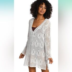La Blanca Crochet V-Neck Dress Cover Up - Ivory